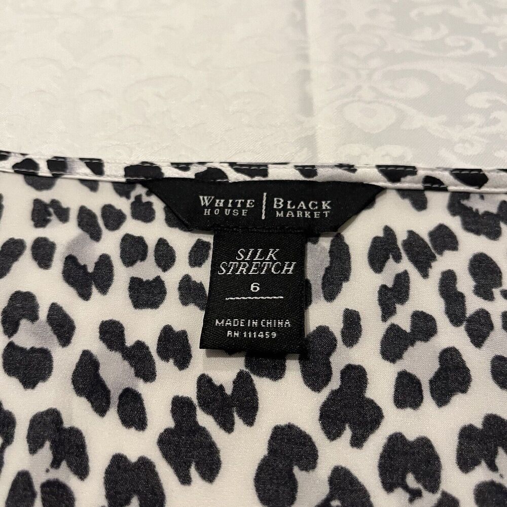 White House Black Market Sz 6 Animal Print Silk Lace Blouse/Top Side Zip Stretch - Picture 7 of 8